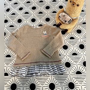 Girls Sweet Bunny L/S Brown Fleece/Striped Skirted Hem Top (Sz 5-6)